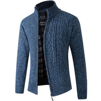 Lined Knitted Zip-Up Jacket for Men - Victor-Patterned Blue-M-State of Style