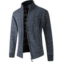 Lined Knitted Zip-Up Jacket for Men - Victor-Patterned Dark Grey-M-State of Style