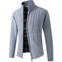 Lined Knitted Zip-Up Jacket for Men - Victor-Patterned Light Grey-M-State of Style