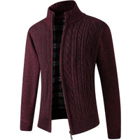 Lined Knitted Zip-Up Jacket for Men - Victor-Patterned Red-M-State of Style
