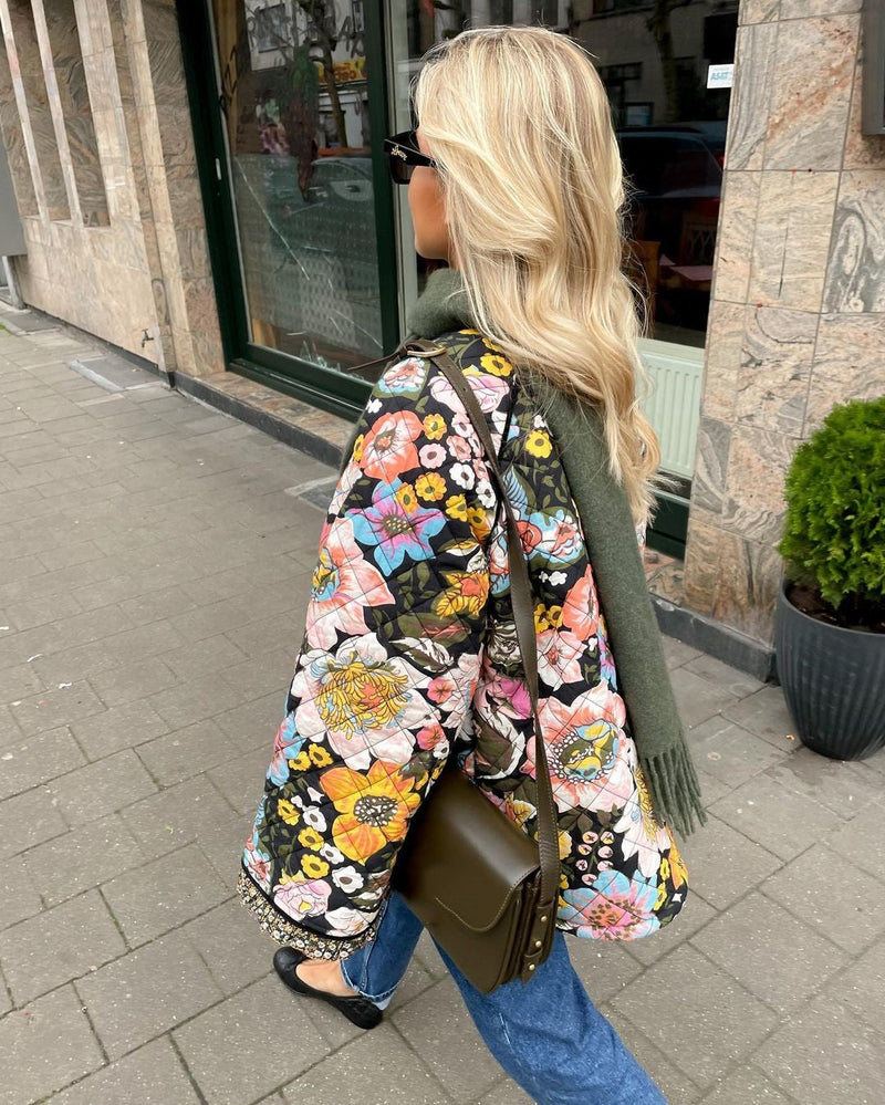 Lined Ladies Jacket with Floral Print - Aurora-S-State of Style