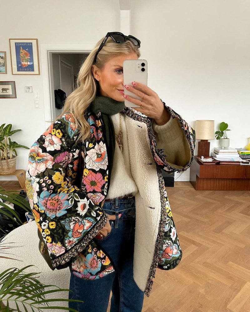 Lined Ladies Jacket with Floral Print - Aurora-S-State of Style