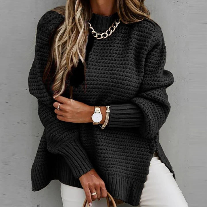 LinekkesShirt | Knitted Sweatshirt for Women | Cosy Casual Pullover-Black-S-State of Style