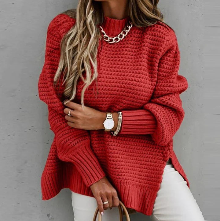 LinekkesShirt | Knitted Sweatshirt for Women | Cosy Casual Pullover-Red-S-State of Style