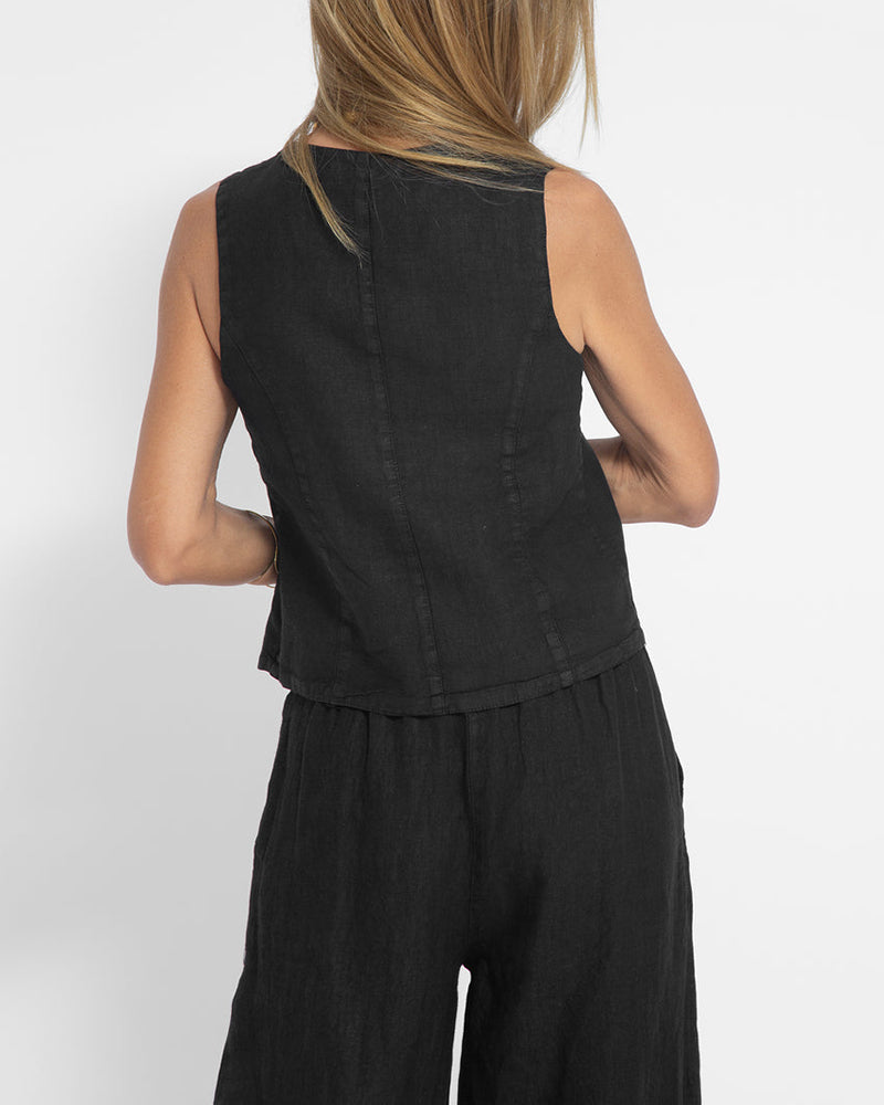 Linen 2-Piece Set with Wide Trousers and Jacket – Alma-Black-S-State of Style