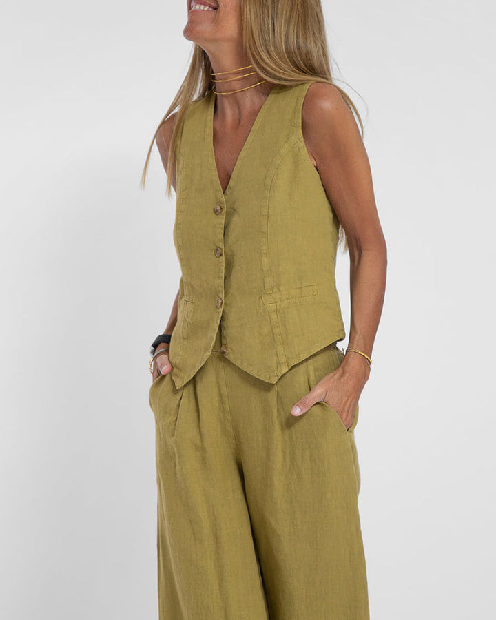 Linen 2-Piece Set with Wide Trousers and Jacket – Alma-Black-S-State of Style