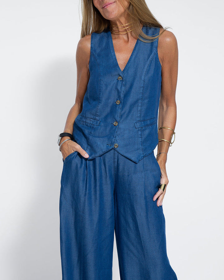 Linen 2-Piece Set with Wide Trousers and Jacket – Alma-Black-S-State of Style
