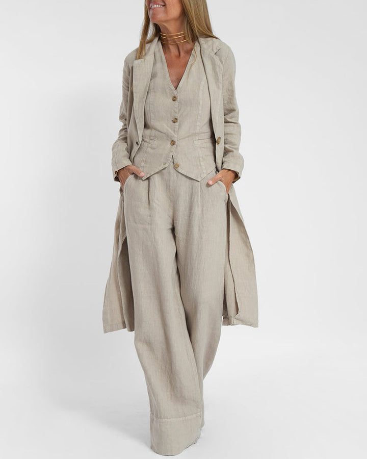 Linen 2-Piece Set with Wide Trousers and Jacket – Alma-Black-S-State of Style