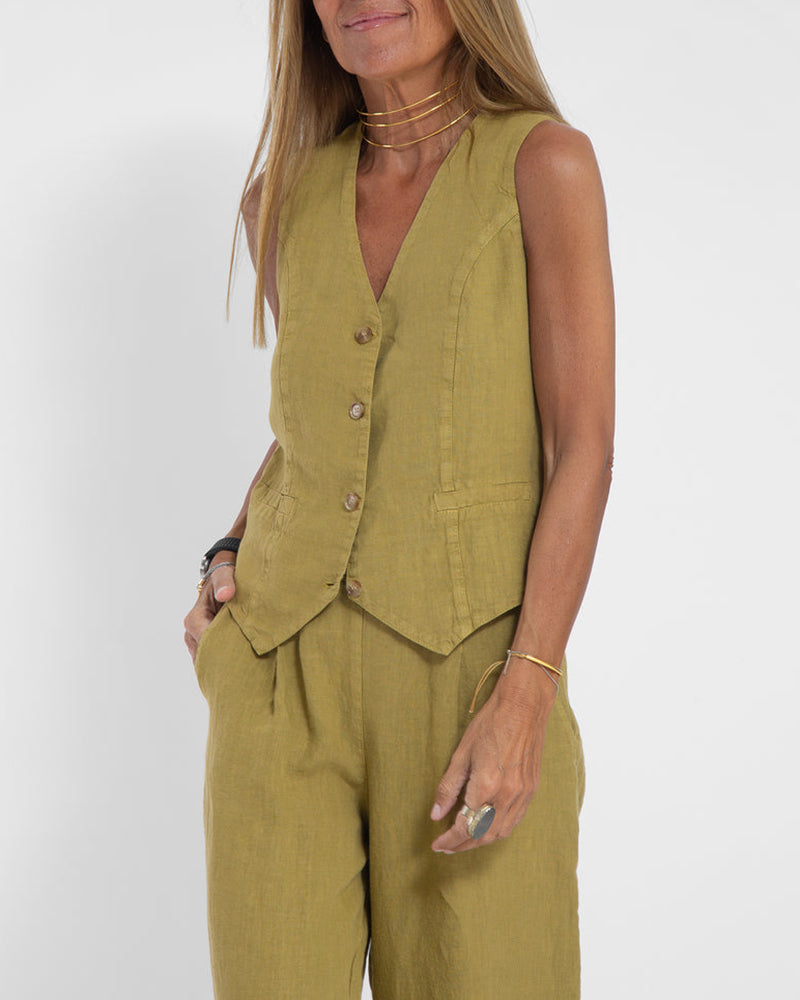 Linen 2-Piece Set with Wide Trousers and Jacket – Alma-Black-S-State of Style