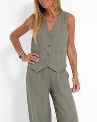 Linen 2-Piece Set with Wide Trousers and Jacket – Alma-Black-S-State of Style