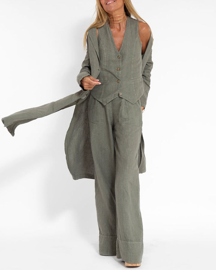 Linen 2-Piece Set with Wide Trousers and Jacket – Alma-Black-S-State of Style