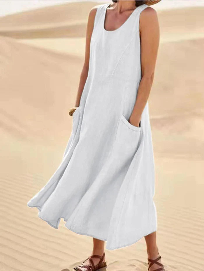 Linen Dress with Pockets - Lina-Beige-S-State of Style