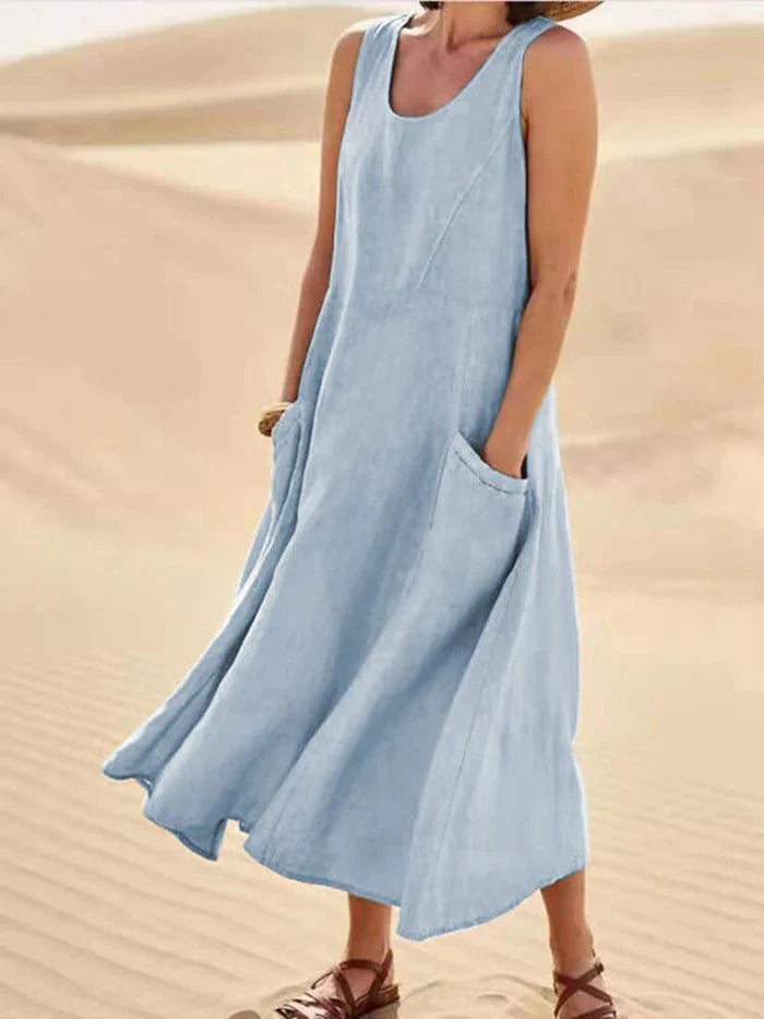 Linen Dress with Pockets - Lina-Blue-S-State of Style