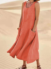 Linen Dress with Pockets - Lina-Orange-S-State of Style