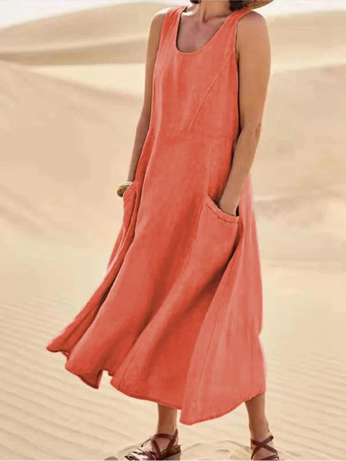 Linen Dress with Pockets - Lina-Orange-S-State of Style