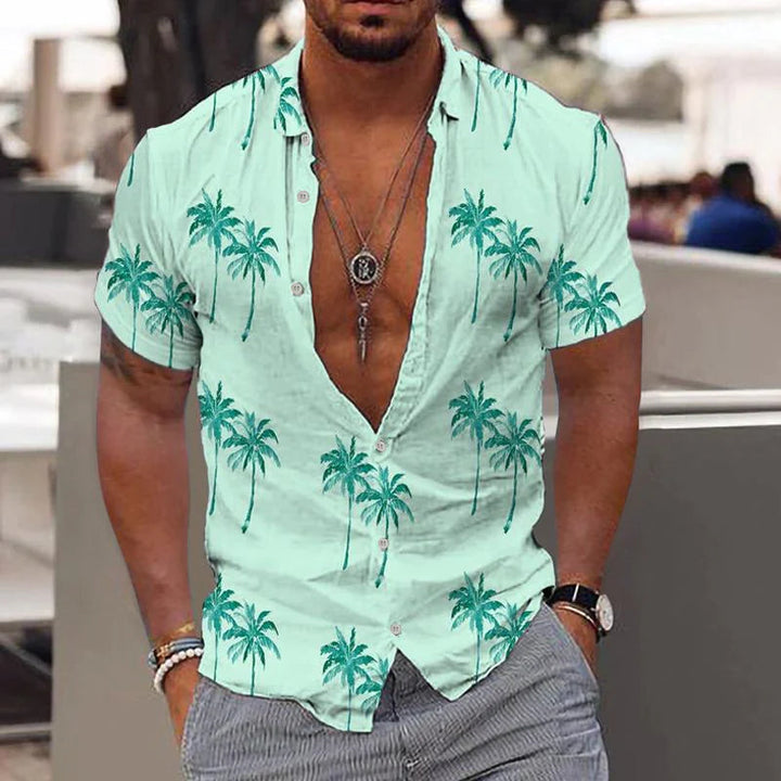 Linen Men's Shirt with Short Sleeves – Matteo-Green-S-State of Style