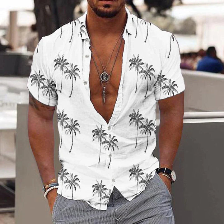 Linen Men's Shirt with Short Sleeves – Matteo-White-S-State of Style