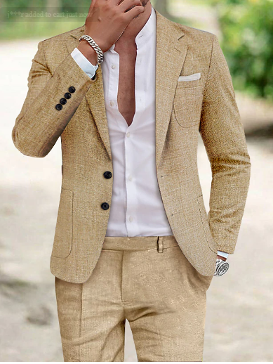 Linen Men's Suit - Lucas-Light Brown-M-State of Style