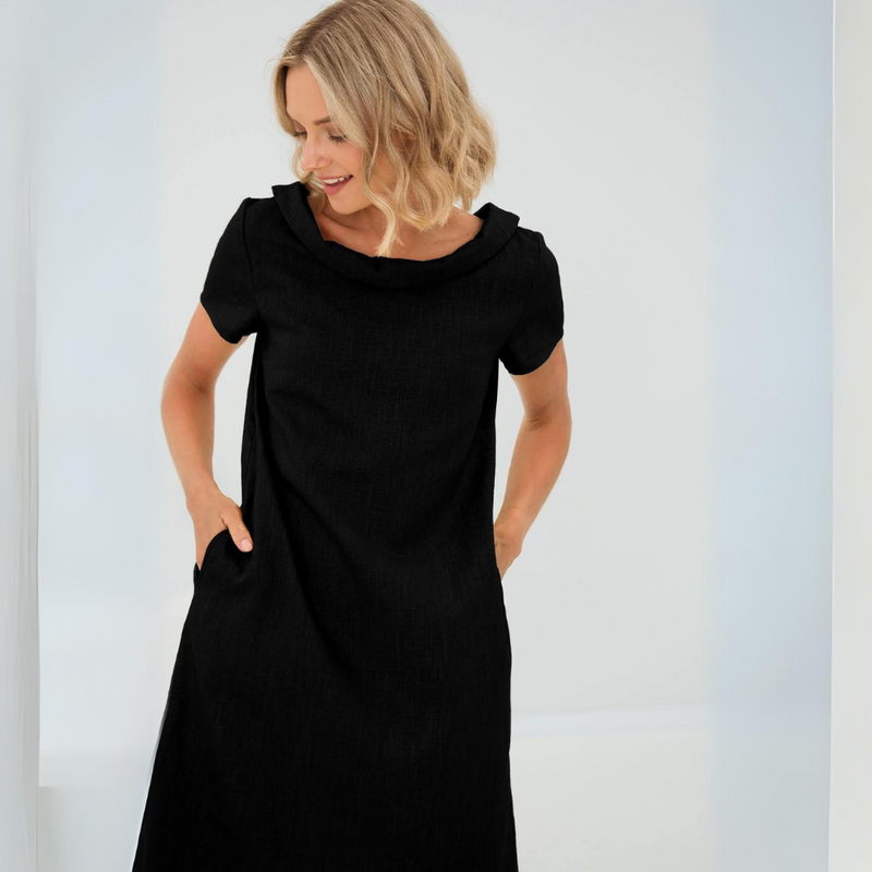 Linen Summer Dress with Midi Length – Fenna-Black-XS-State of Style