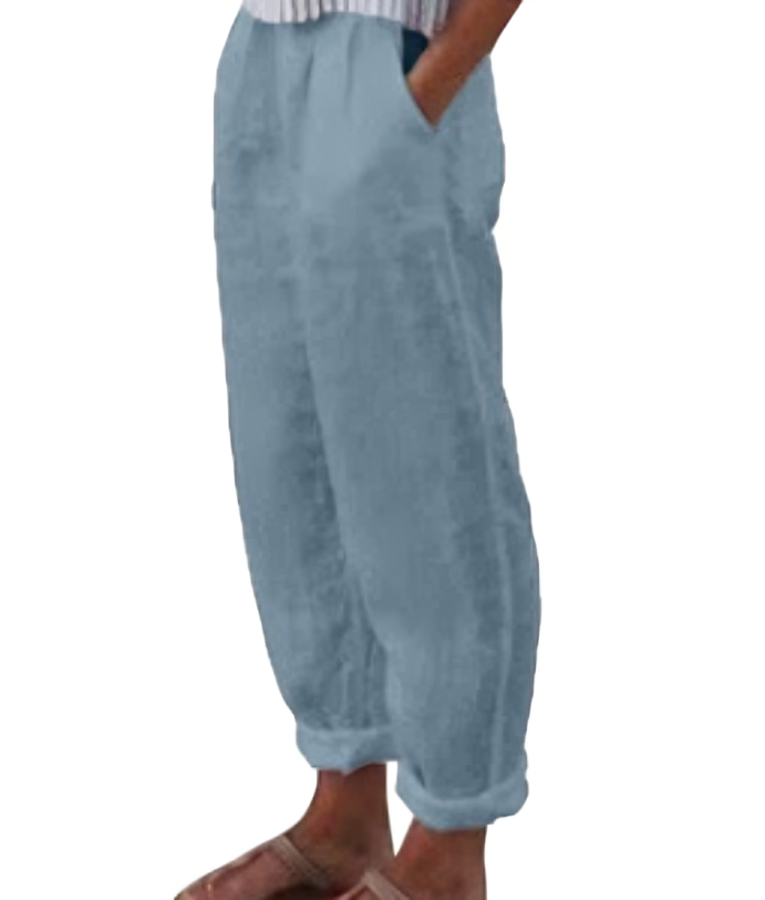 Linen Trousers for Women - Livia-Pastel Blue-S-State of Style