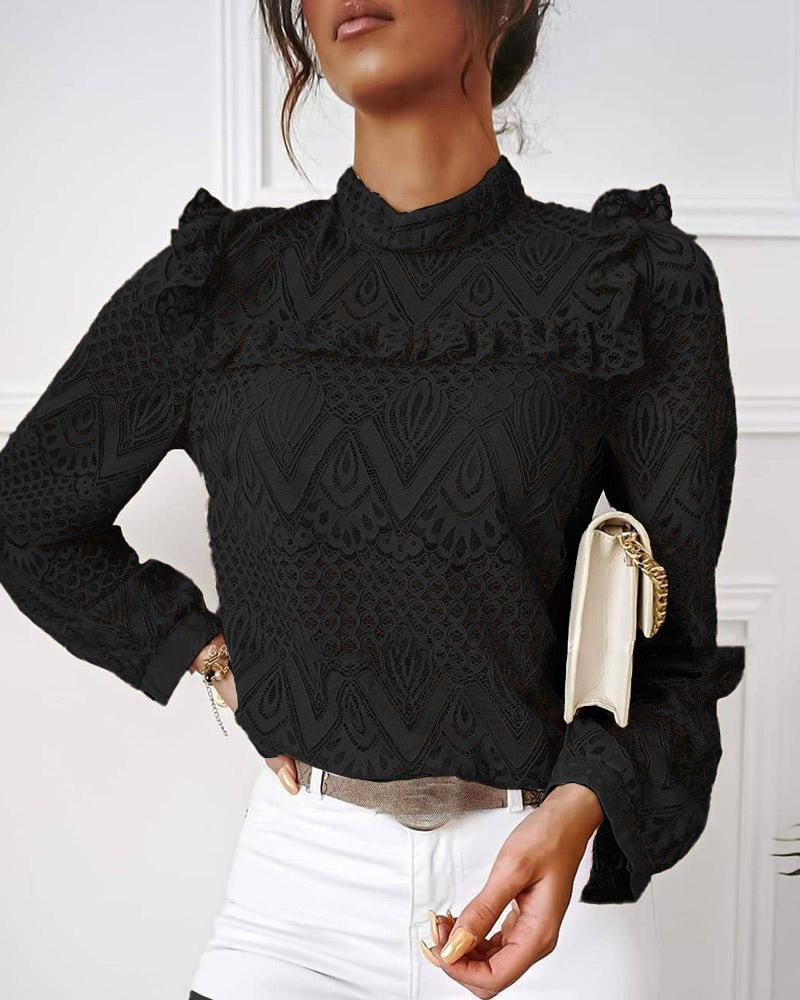 LisaBlouse | Blouse with Ruffles for Women | Elegant Feminine Top-Black-S-State of Style