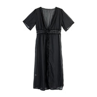 Long Beach Dress with Lace Detail and Bow Closure – Elara-Black-XS-State of Style