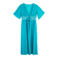 Long Beach Dress with Lace Detail and Bow Closure – Elara-Blue-XS-State of Style