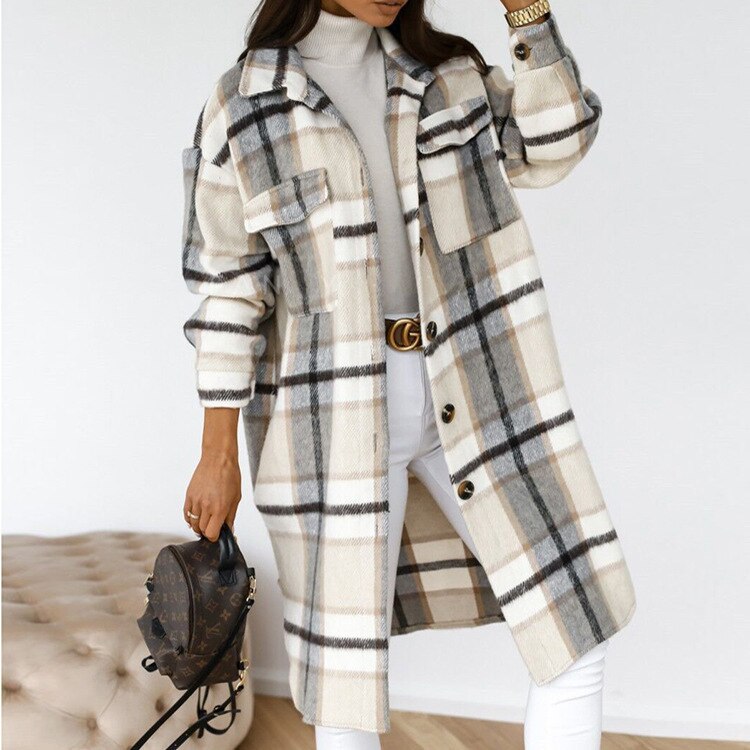 Long Comfortable Raincoat for Women - Vivian-White Grey-S-State of Style