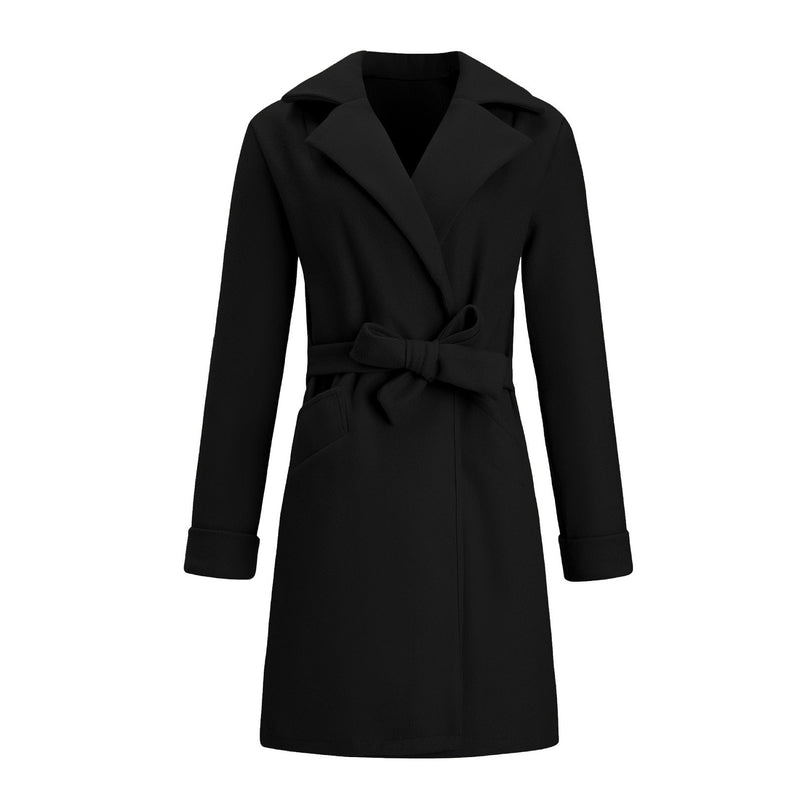Long Double-Breasted Wool-Look Coat for Women - Elise-Black-S-State of Style