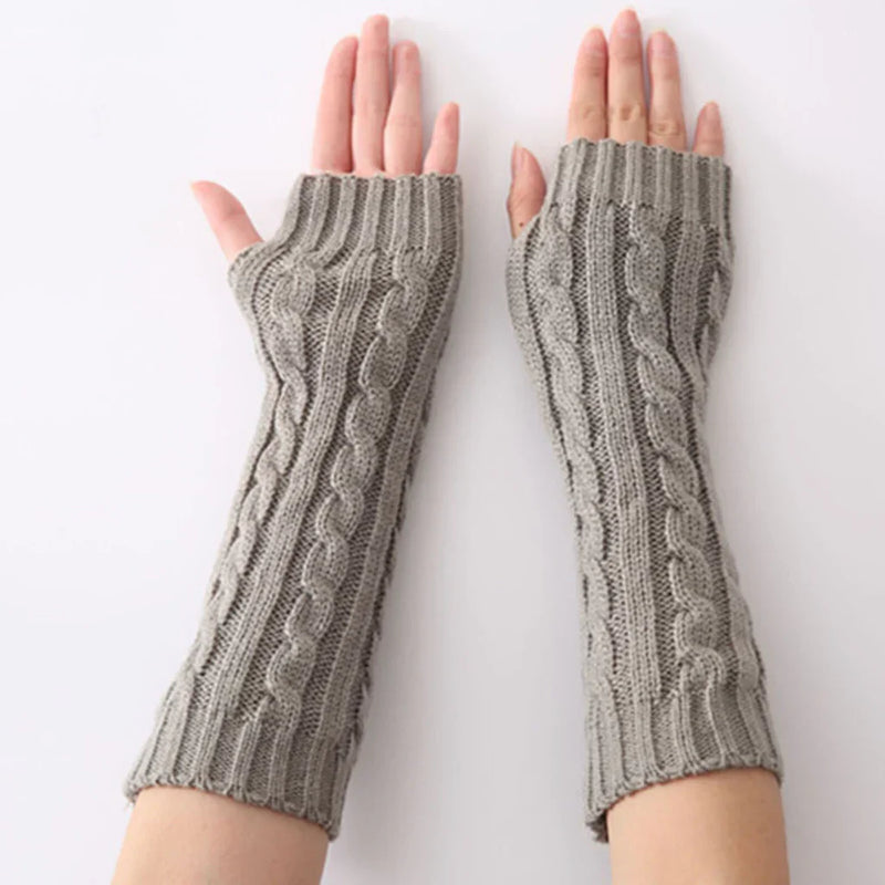 Long Fingerless Knitted Gloves - FlexiWarm-Twist Grey-1-State of Style