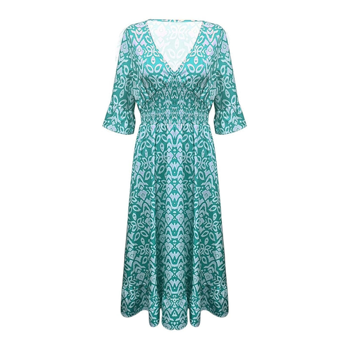 Long Floral Dress with V-neck – Liora-S-Red-State of Style