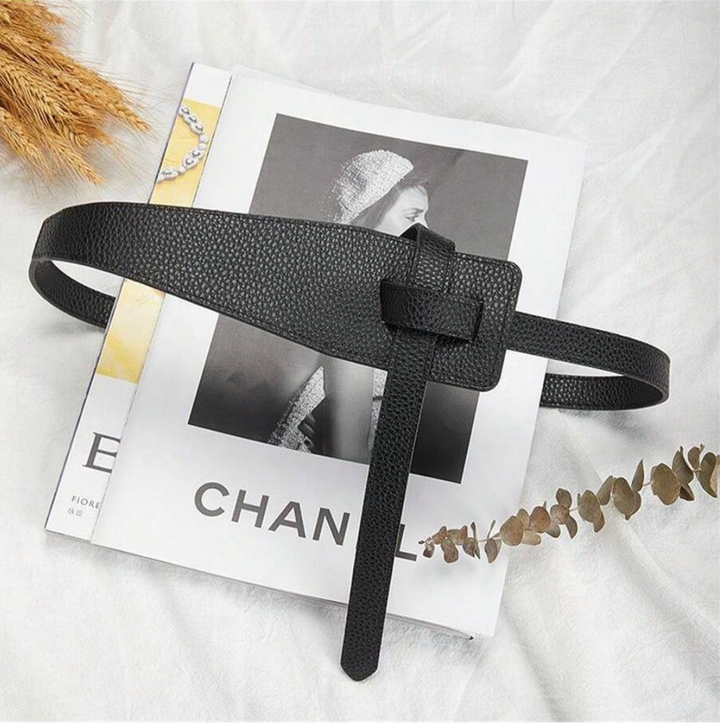 Long Knotted Leather Waist Belt-Black-State of Style