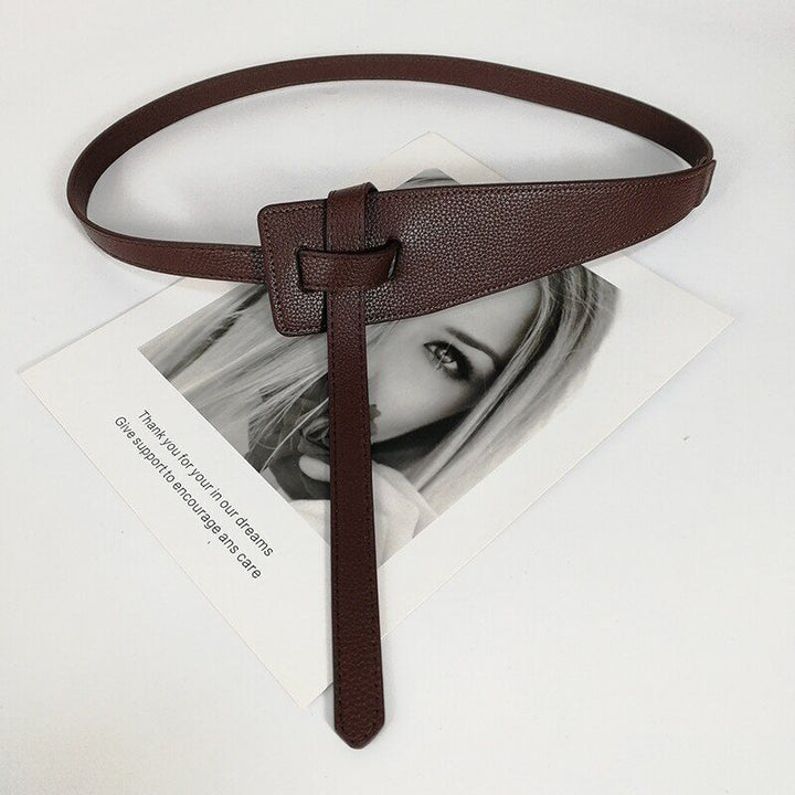 Long Knotted Leather Waist Belt-Coffee-State of Style