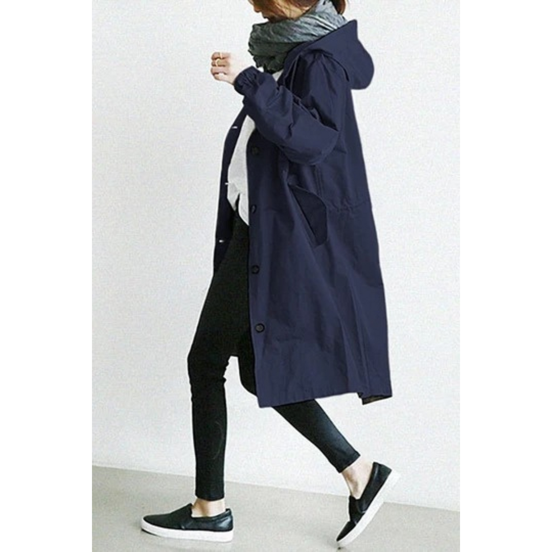 Long Ladies Trench Coat with Hood - Isabelle-Dark Blue-S-State of Style