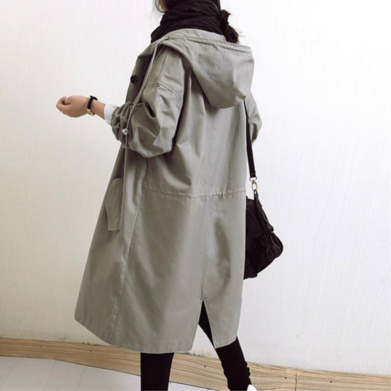 Long Ladies Trench Coat with Hood - Isabelle-Grey-S-State of Style