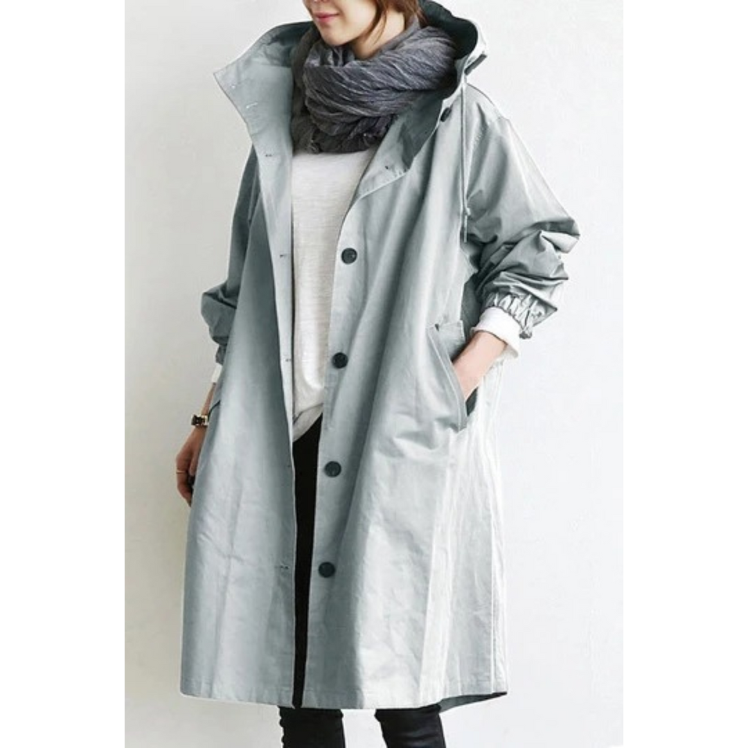 Long Ladies Trench Coat with Hood - Isabelle-Light Grey-S-State of Style
