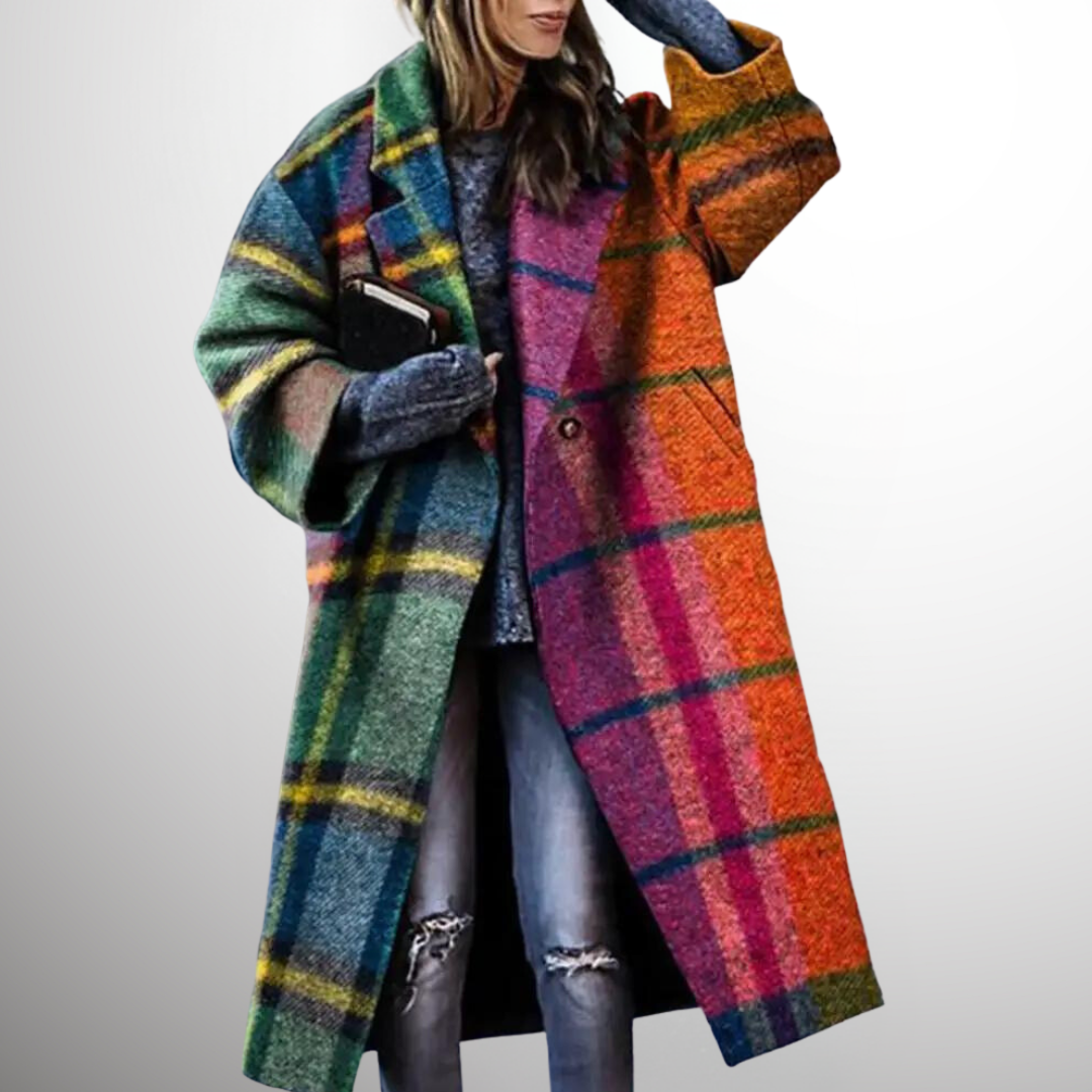 Long Ladies' Winter Trench Coat - Vivienne-Checked-S-State of Style
