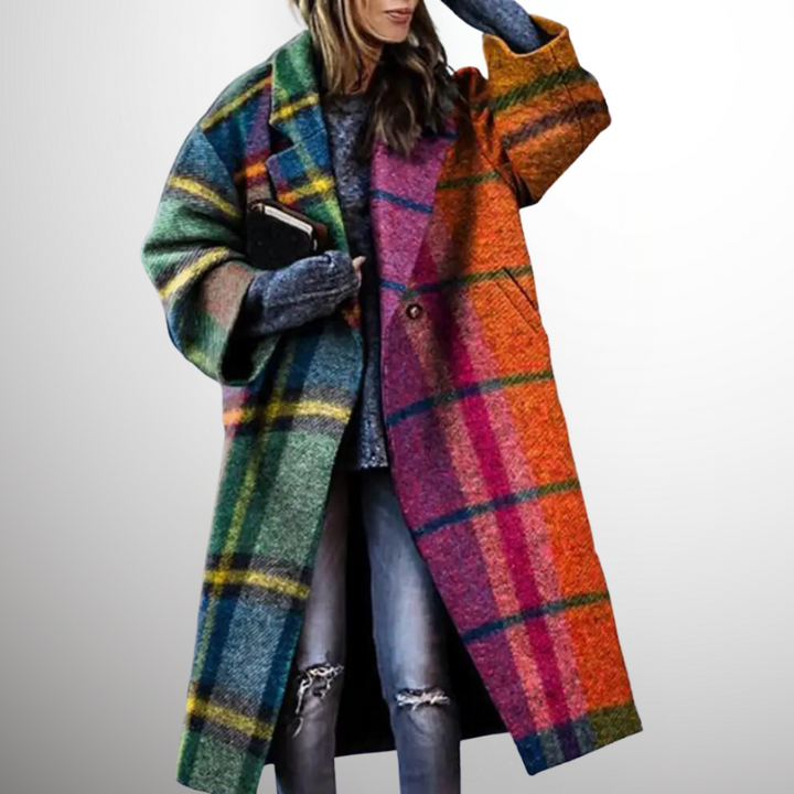 Long Ladies' Winter Trench Coat - Vivienne-Checked-S-State of Style