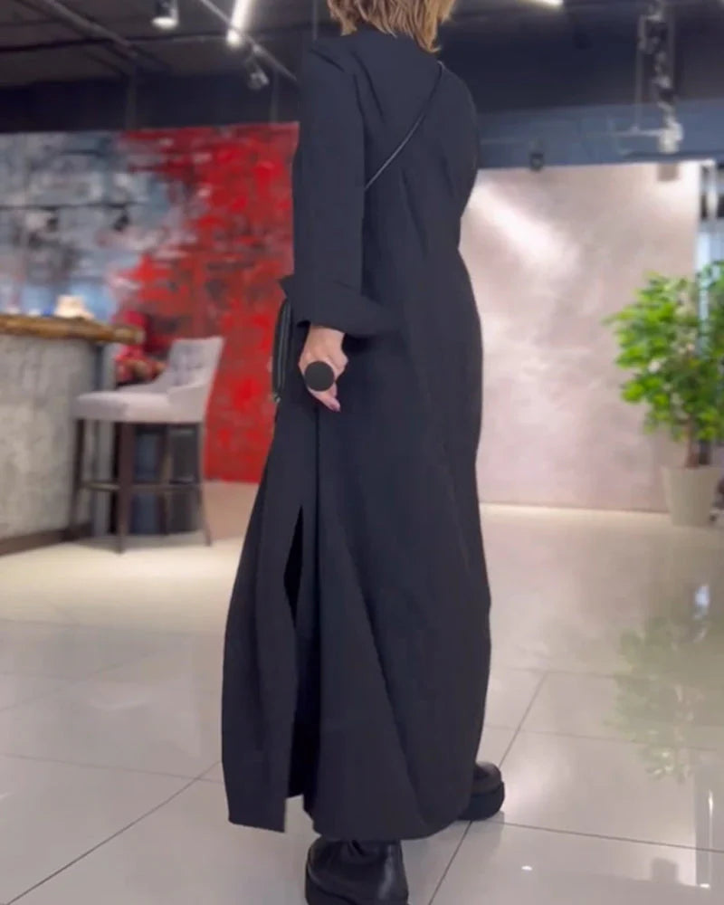 Long Loose Dress with Side Slit - Noémie-Black-S-State of Style
