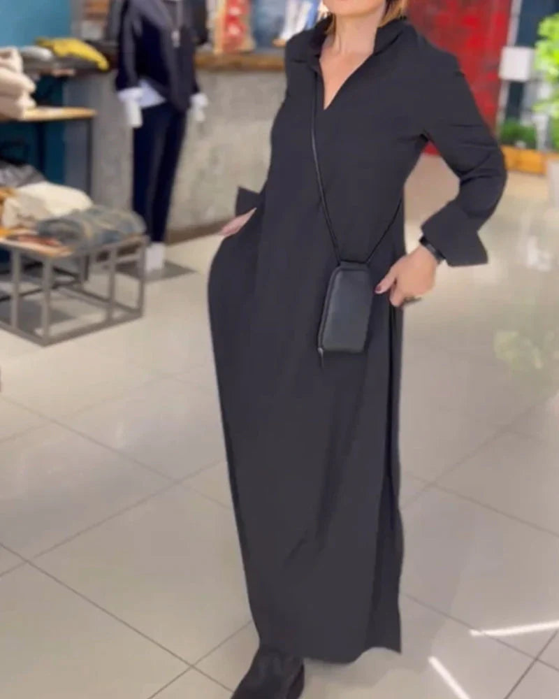 Long Loose Dress with Side Slit - Noémie-Black-S-State of Style