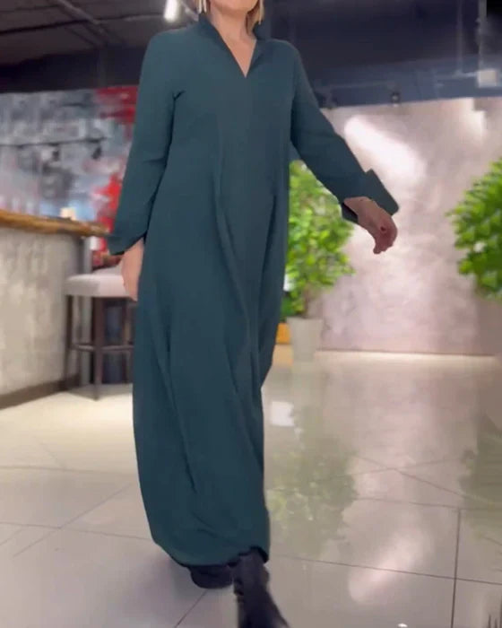 Long Loose Dress with Side Slit - Noémie-Green-S-State of Style