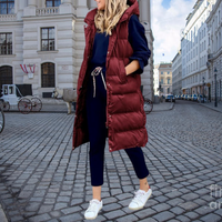 Long Quilted Bodywarmer with Hood and Pockets - Taylor-Burgundy-S-State of Style