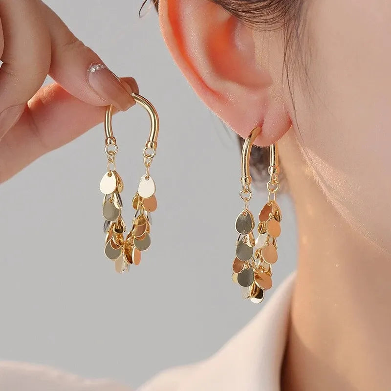 Long Sequin Tassel Earrings-GOLD-State of Style