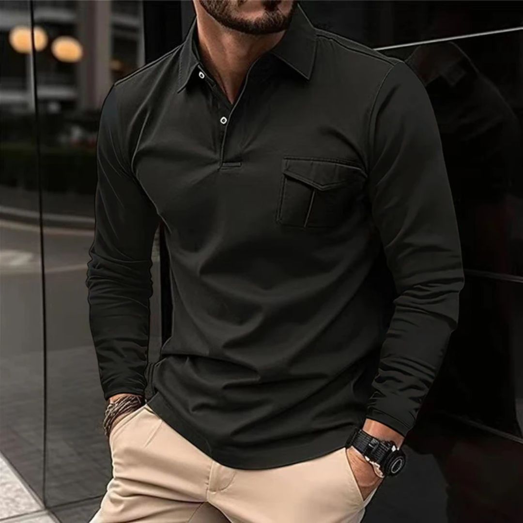 Long-Sleeve Polo Shirt Pablo – Casual & Functional Winter Style-Black-M-State of Style