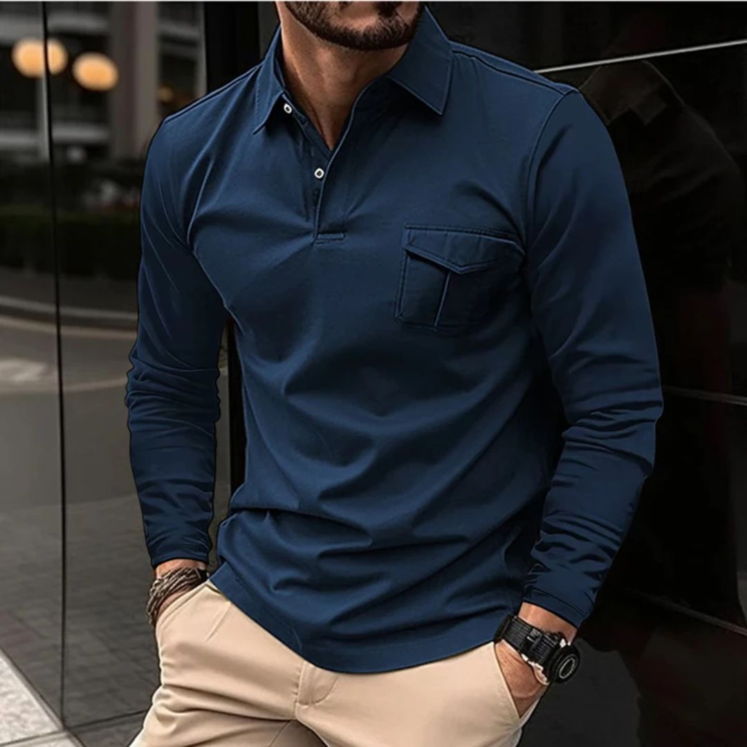 Long-Sleeve Polo Shirt Pablo – Casual & Functional Winter Style-Blue-M-State of Style
