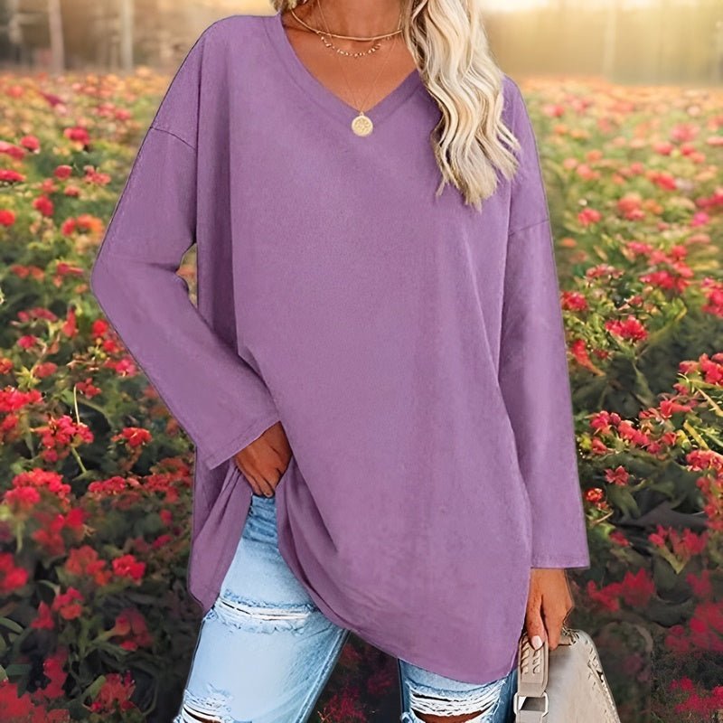 Long Sleeve Women's Sweater with V-Neck - Lucinda-Purple-S-State of Style