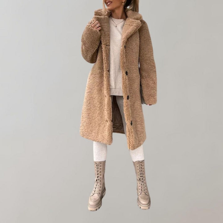Long Teddy Coat for Women - Elodie-Khaki-S-State of Style