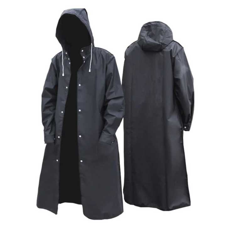 Long Waterproof Men's Rain Jacket with Hood - Titan-Black-L-State of Style