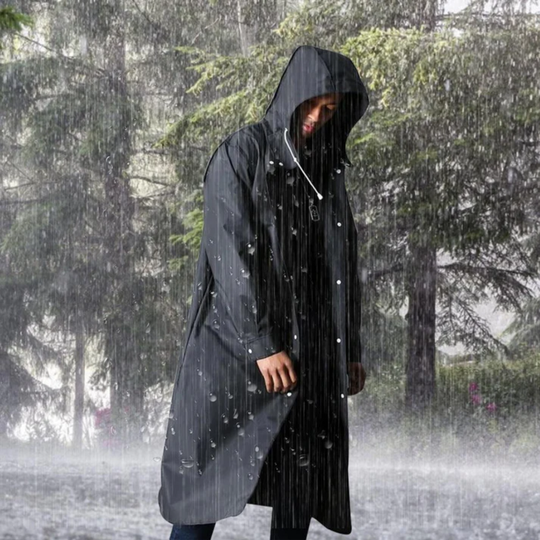 Long Waterproof Men's Raincoat with Hood - Titan-Black-S-State of Style