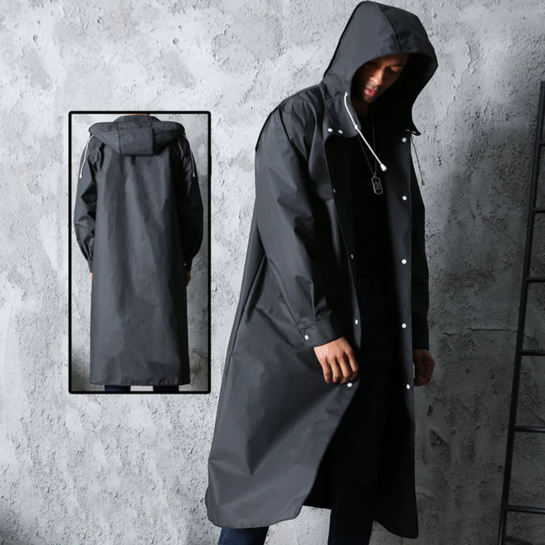 Long Waterproof Men's Raincoat with Hood - Titan-Black-S-State of Style
